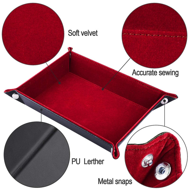 SIQUK Double Sided Dice Tray Folding Rectangle PU Leather and Burgundy Velvet Dice Holder - Image 2